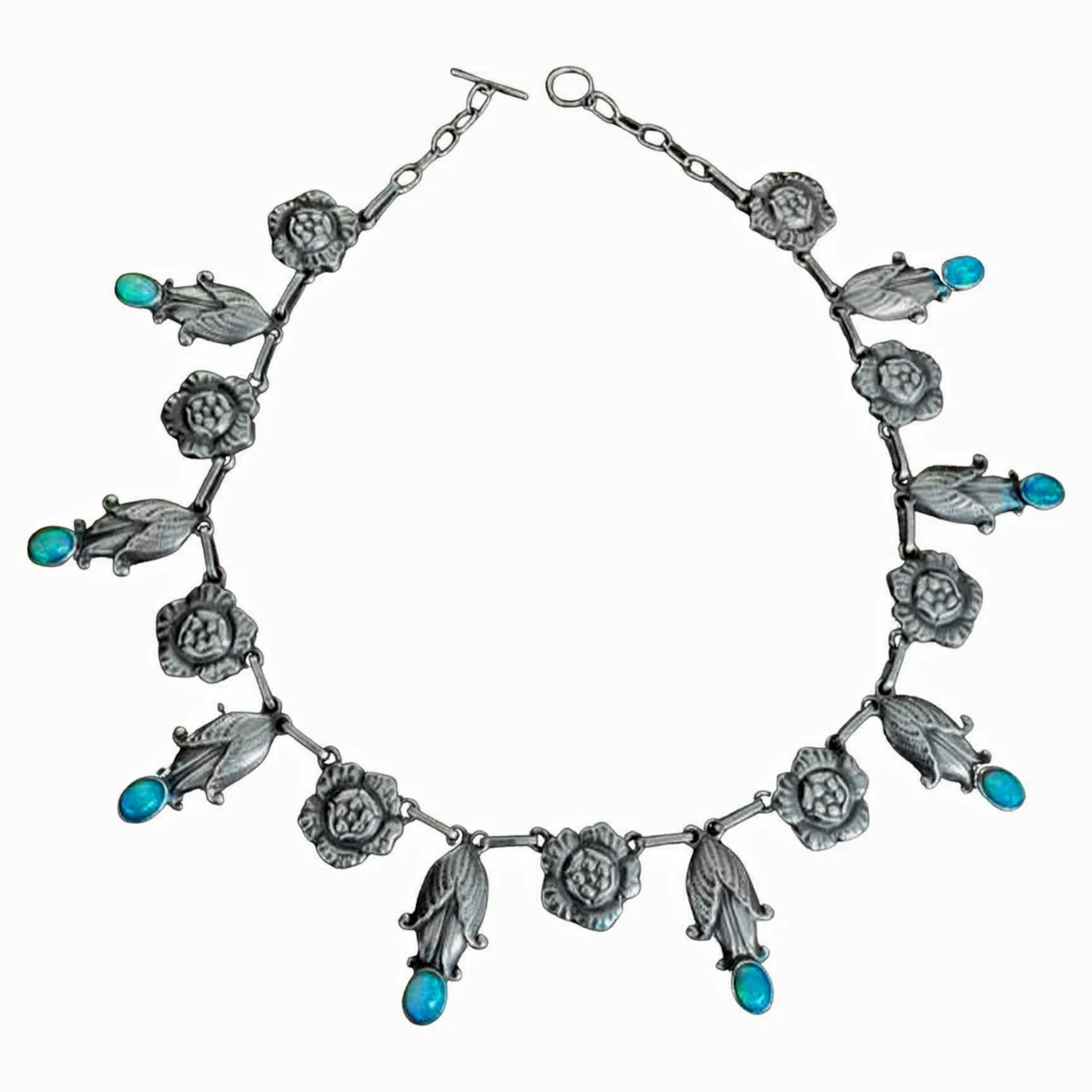 Rare Georg Jensen Sterling Opal Necklace C.1930 No 6