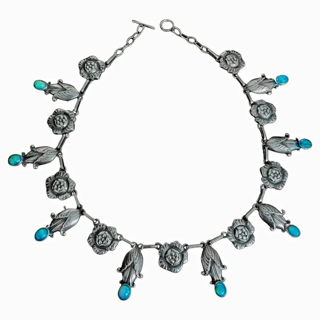 Rare Georg Jensen Sterling Opal Necklace C.1930 No 6