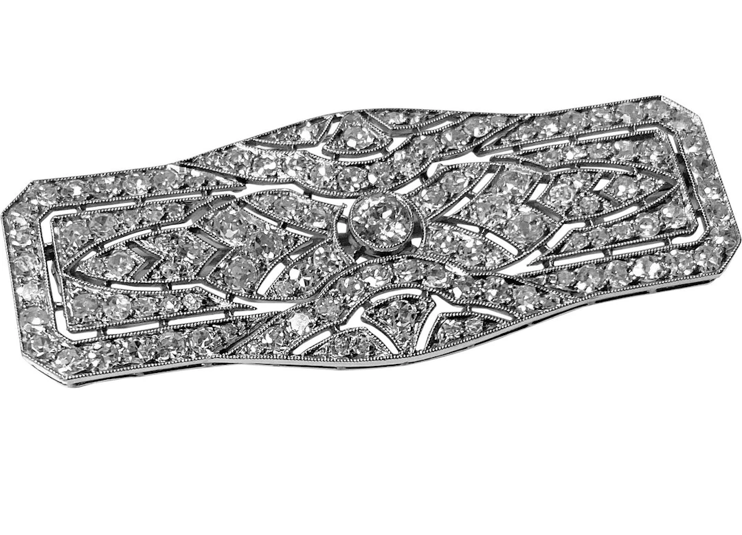 Art Deco French Diamond Platinum plaque Brooch, C.1910