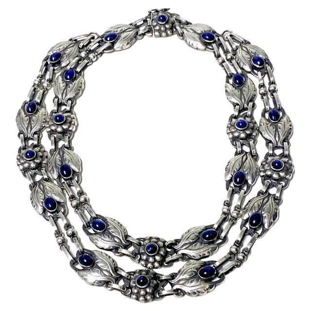 Georg Jensen Lapis Necklace rare double strand C.1930