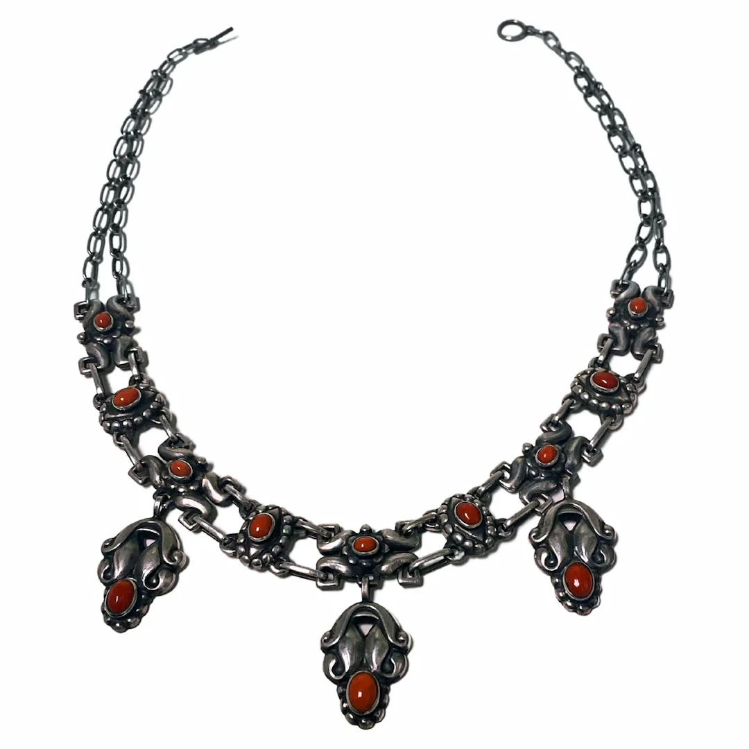 Georg Jensen rare design Silver Coral Necklace C. 1933, design No. 14