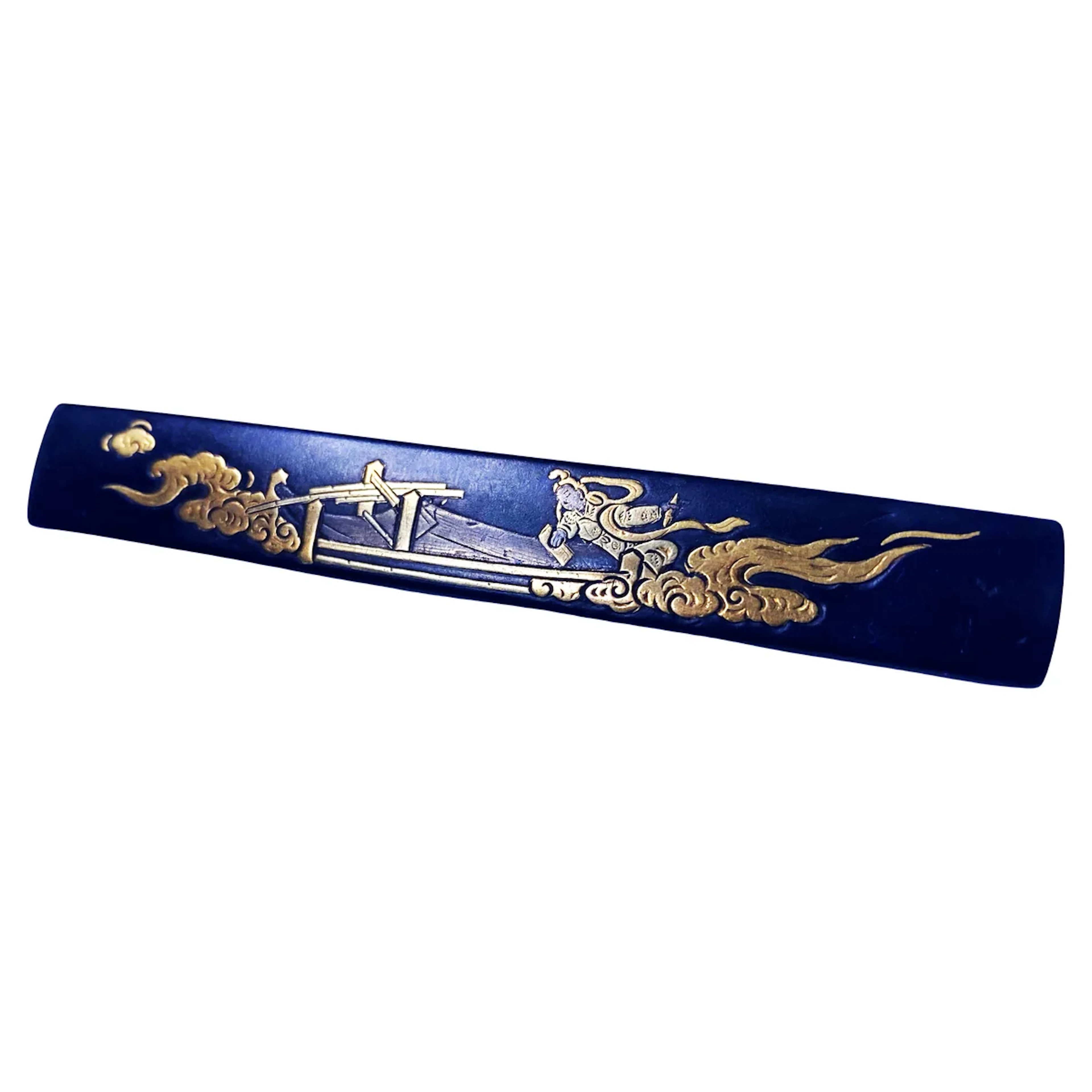 Antique Shakudo Japanese large Brooch Pin, C. 1875.