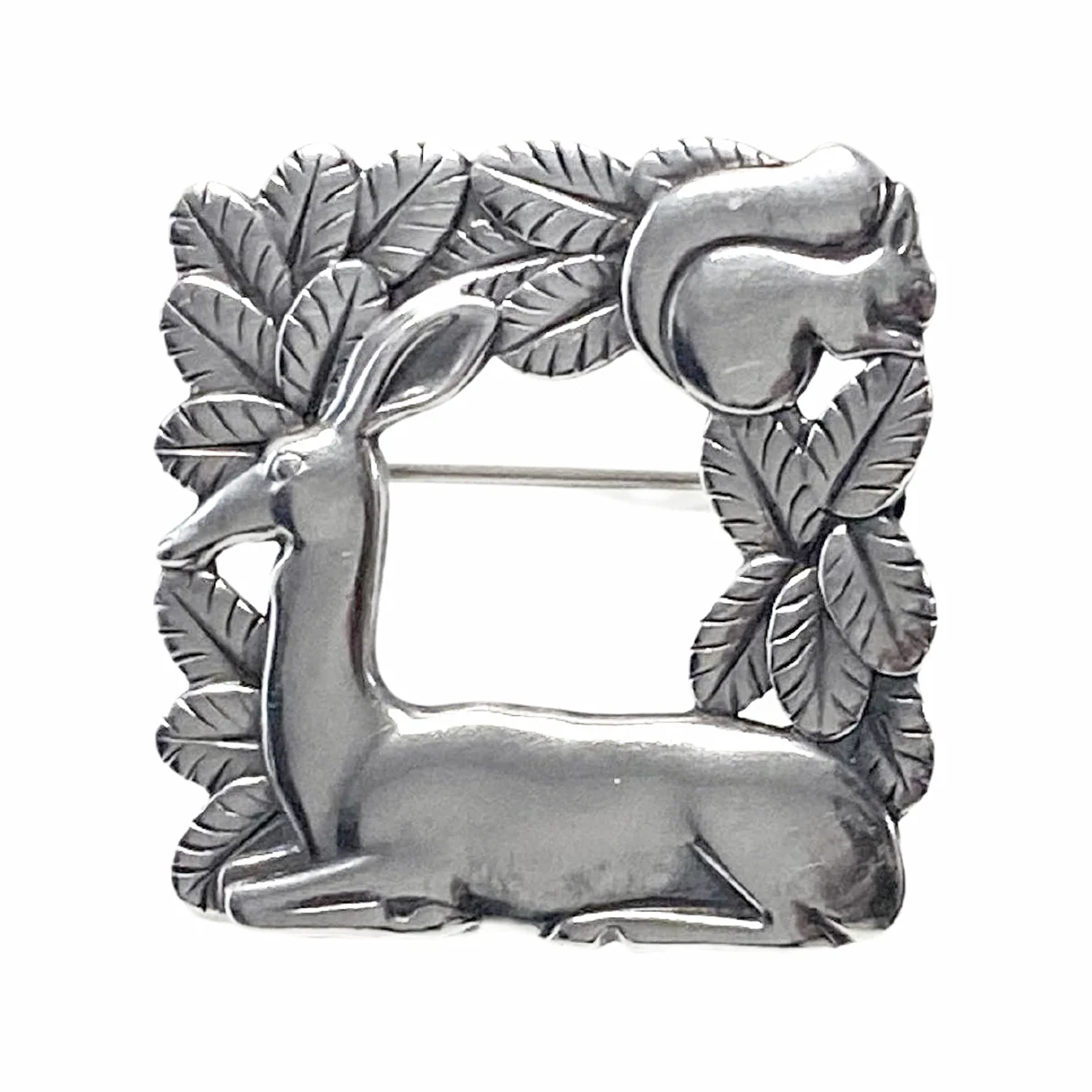 Georg Jensen Sterling Silver Deer and Squirrel Brooch #318