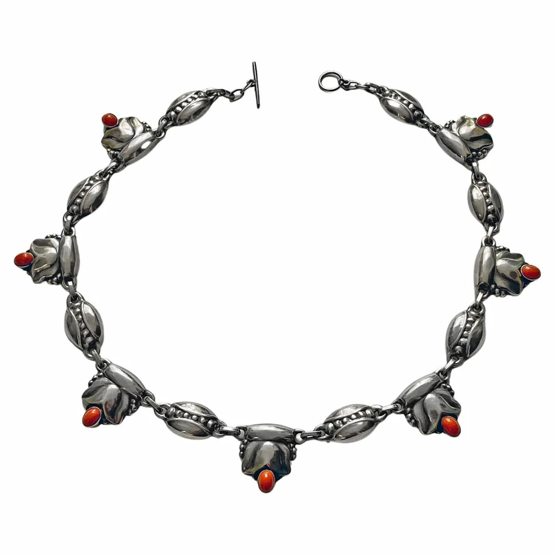 Georg Jensen rare design Sterling Silver Coral Necklace C.1930