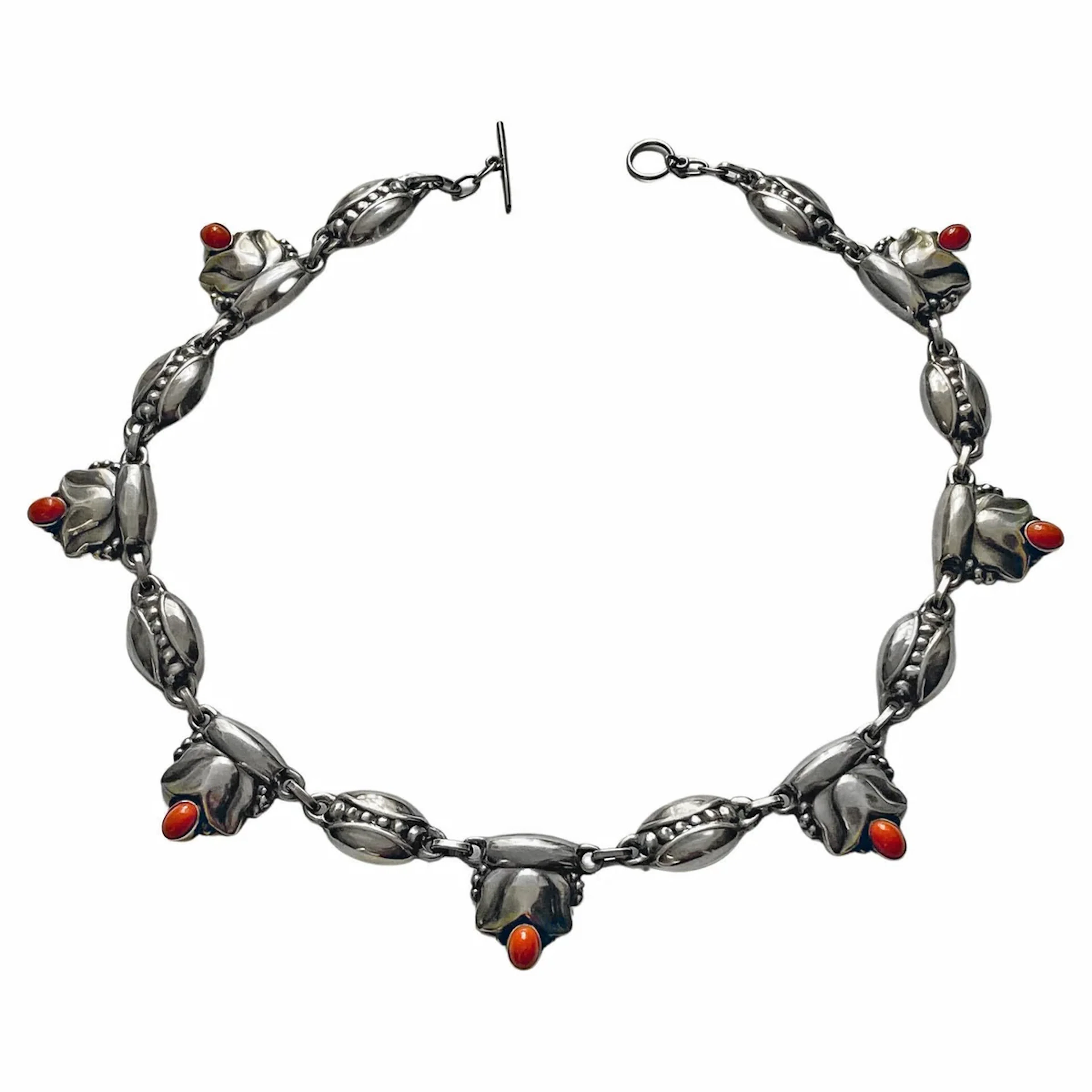 Georg Jensen rare design Sterling Silver Coral Necklace C.1930