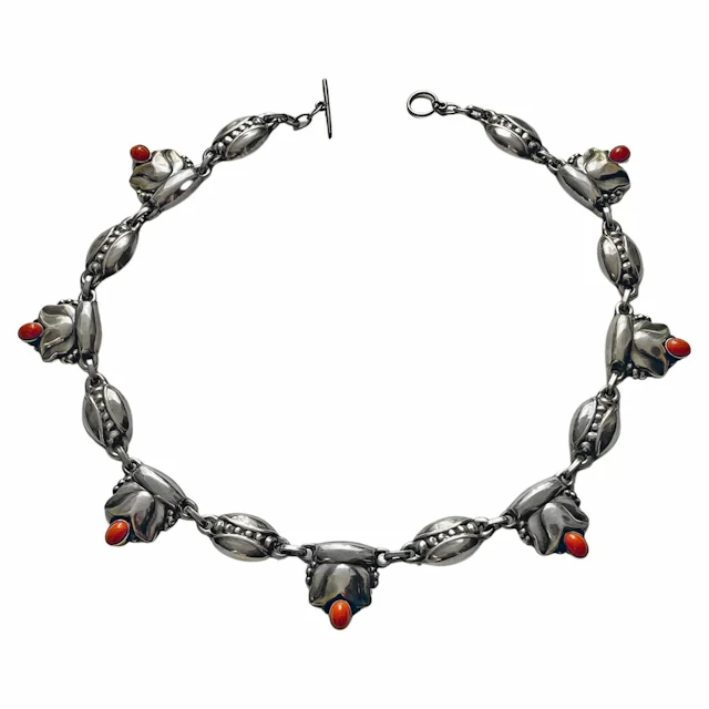Georg Jensen rare design Sterling Silver Coral Necklace C.1930