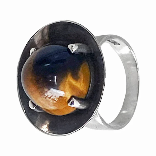 Bengt Hallberg Modernist Swedish Silver & Tigers Eye Ring, 1970