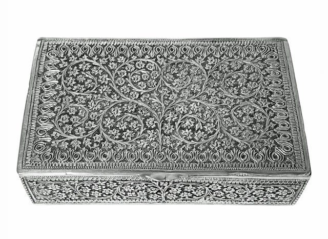 Kashmir Antique Silver Box India circa 1890.