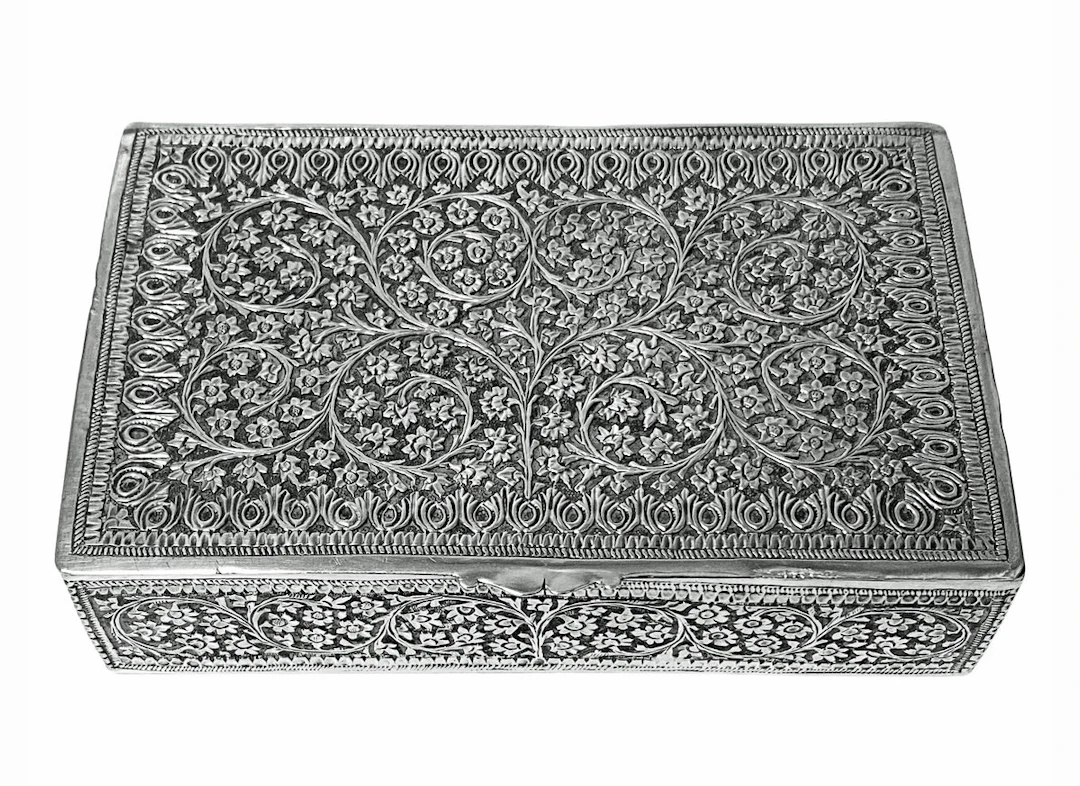 Kashmir Antique Silver Box India circa 1890.