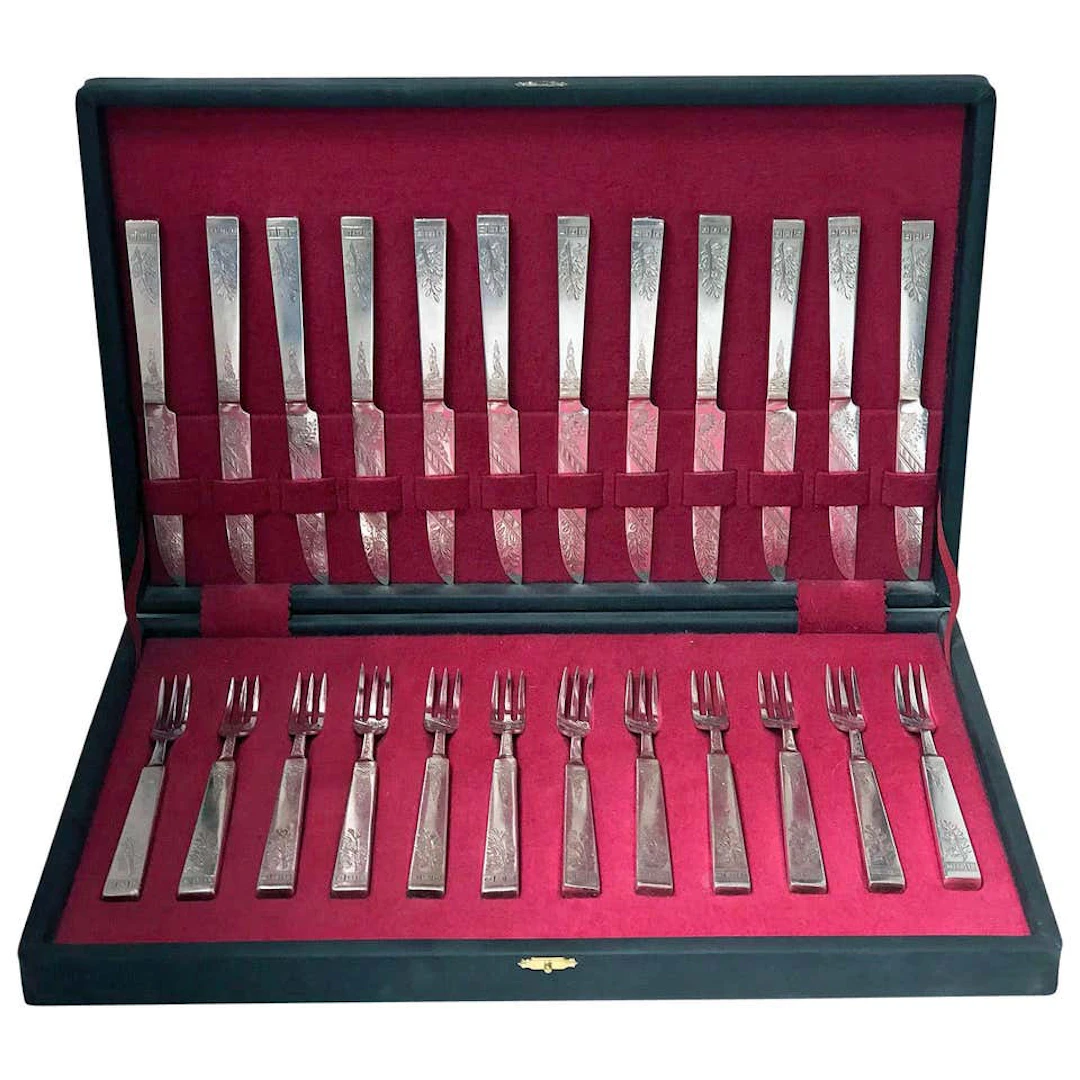 24 Piece English Rare Pattern Dessert Set, C 1853 Martin Hall