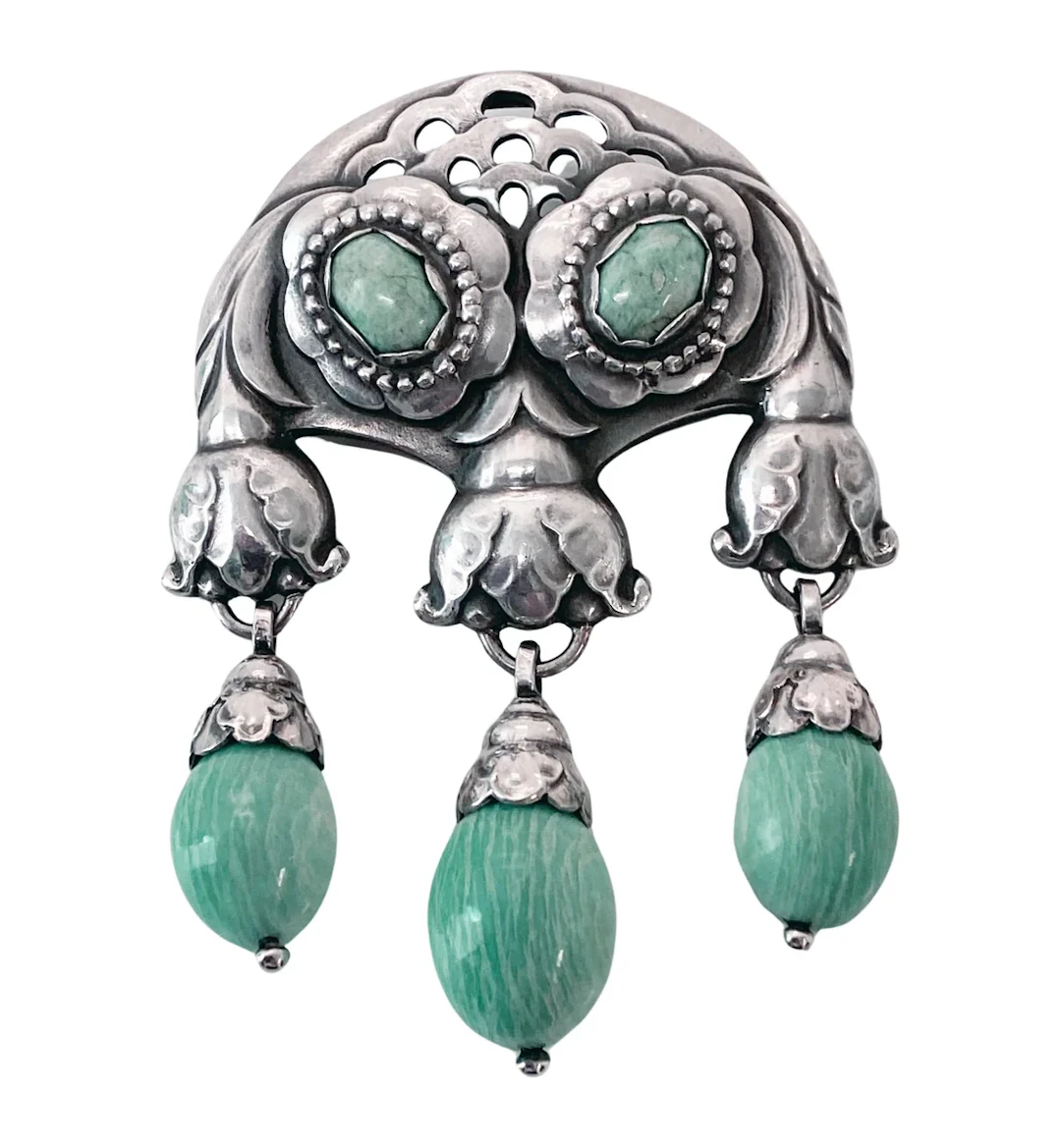 Georg Jensen large rare design Silver Amazonite Master Brooch C.1933