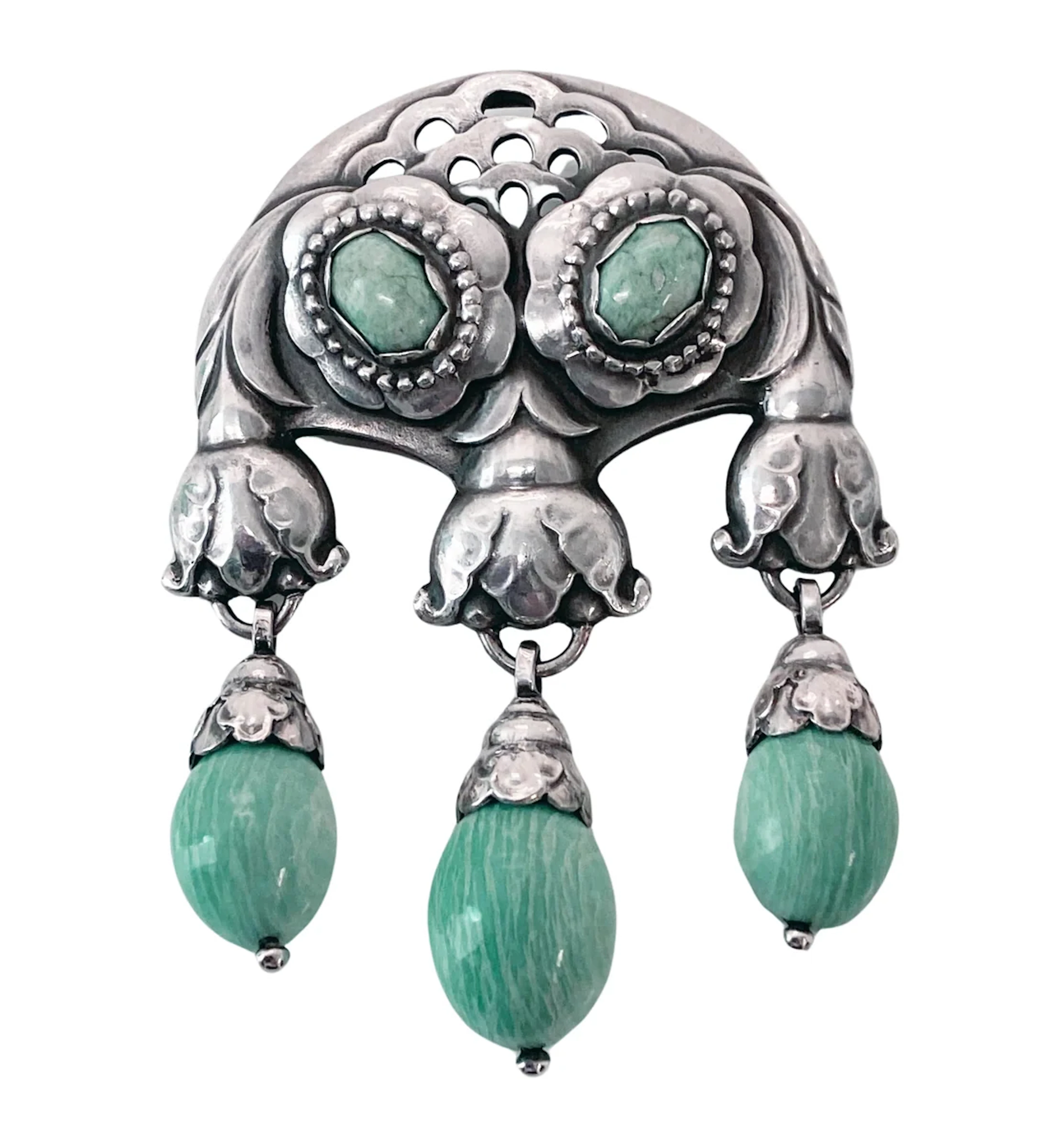 Georg Jensen large rare design Silver Amazonite Master Brooch C.1933