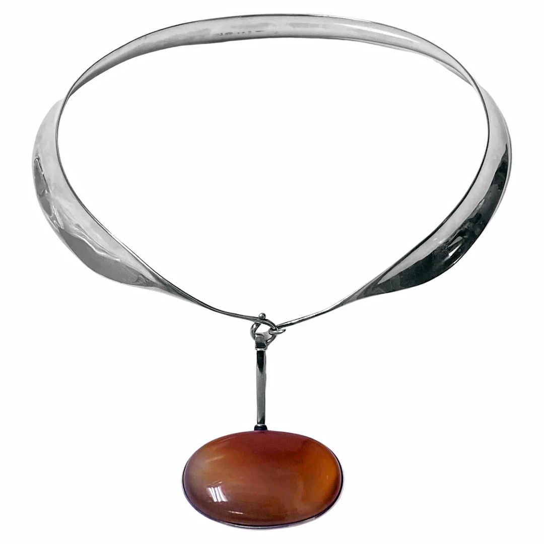 1970's Georg Jensen Sterling Red Agate Necklace Vivianna Torun