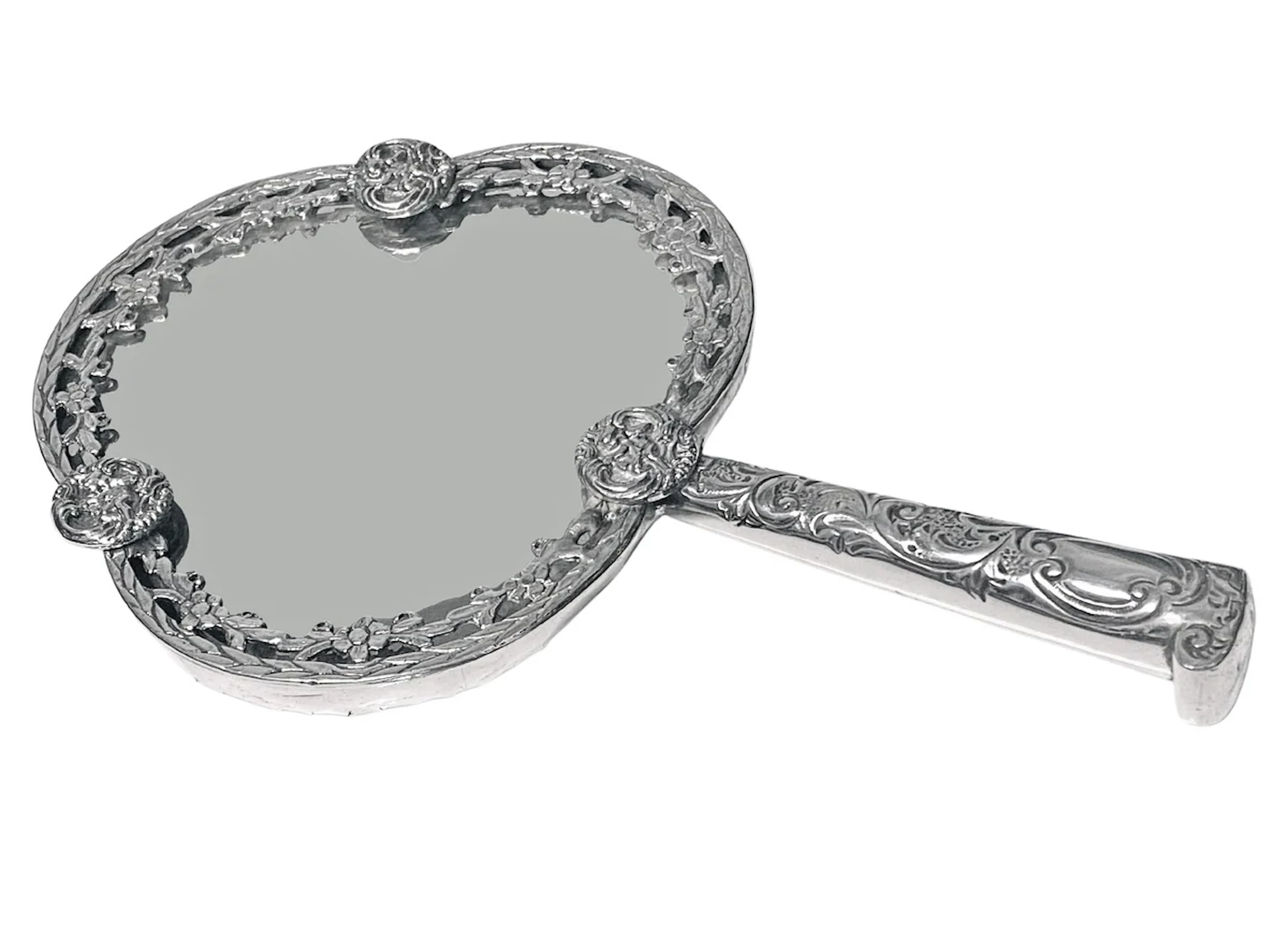 Unusual Antique silver hand mirror London1880 Robert Humphries