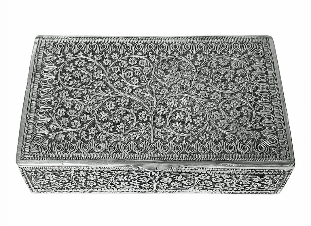 Kashmir Antique Silver Box India circa 1890.