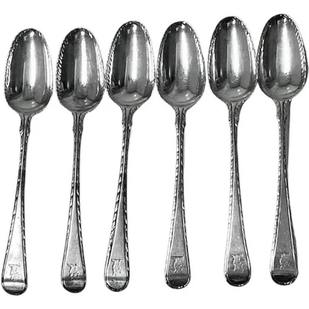 Georgian Silver Feather Edge Set of 6 Teaspoons London, circa 1770