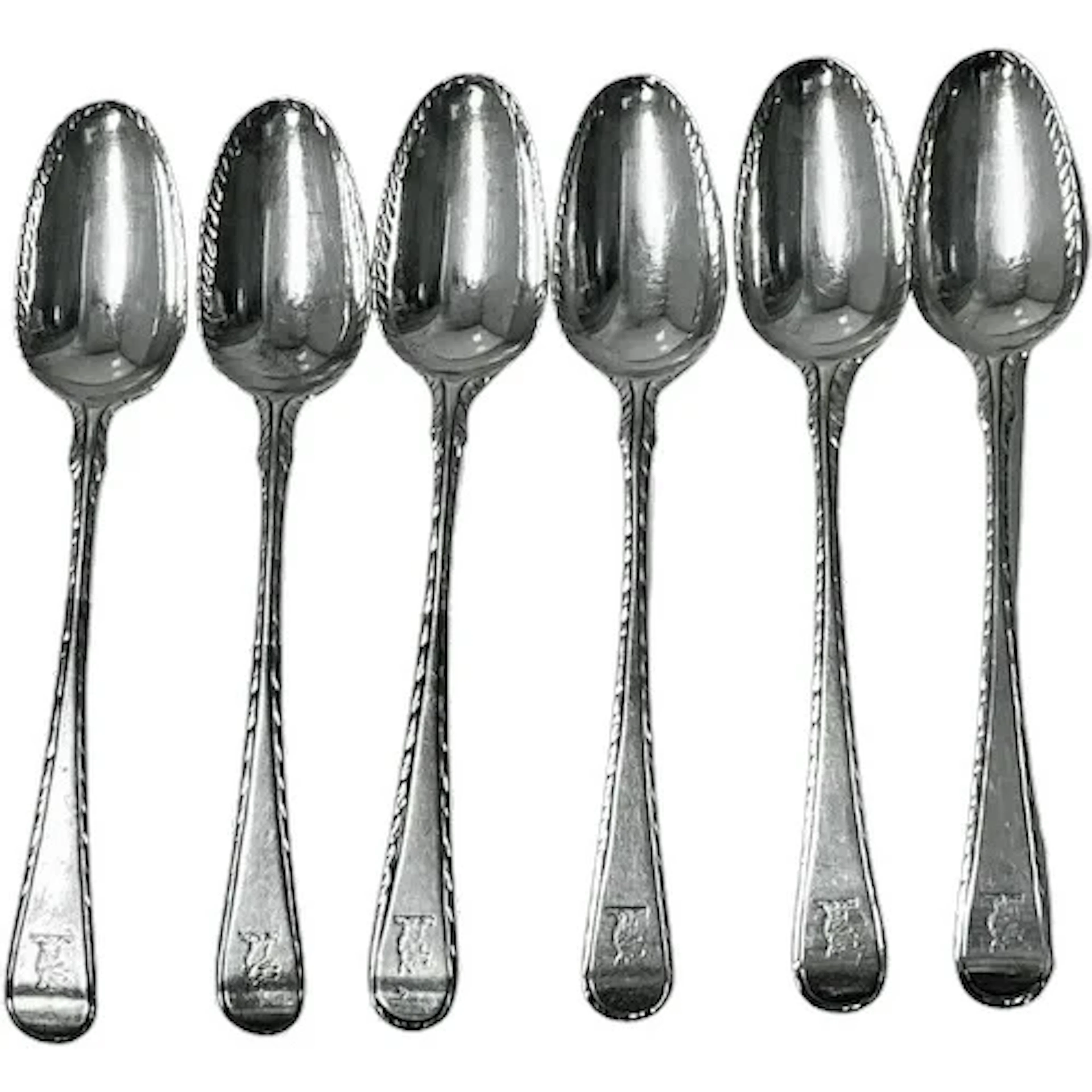 Georgian Silver Feather Edge Set of 6 Teaspoons London, circa 1770