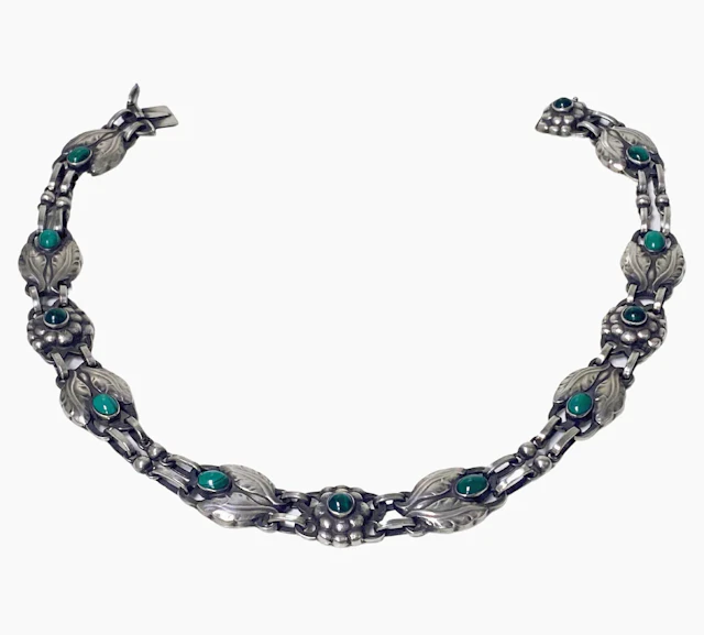 Georg Jensen Malachite and Sterling Silver Necklace No 1 C.1933