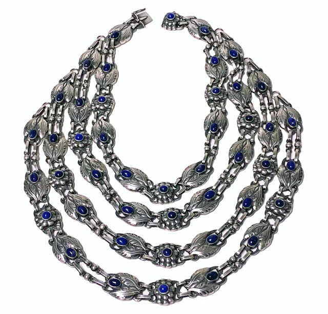Georg Jensen 4 strand Lapis and Sterling Silver Necklace C.1933 Very Rare
