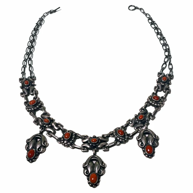 Georg Jensen rare design Silver Coral Necklace C. 1933, design No. 14