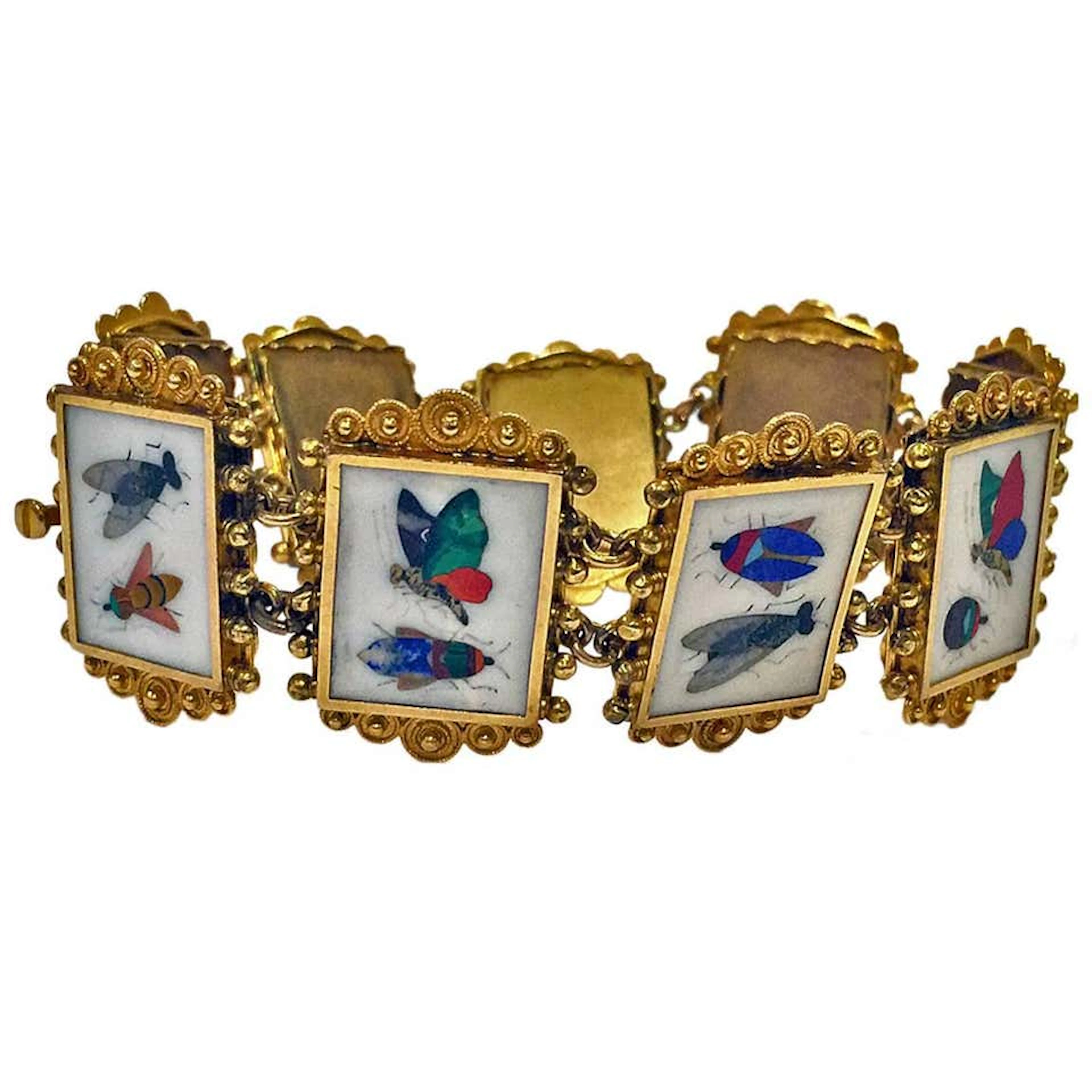 Very Fine 19th century Gold Pietra Dura Bracelet, Italy C.1875