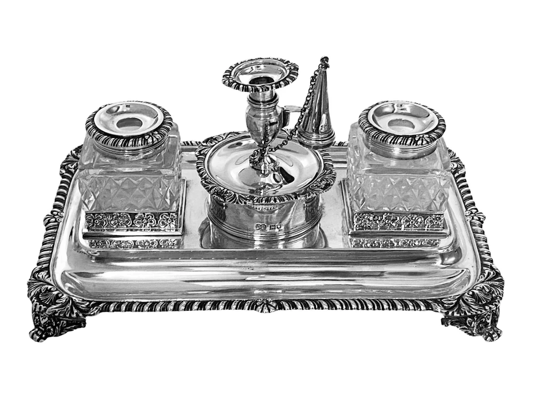 Antique English Sterling Silver Inkstand London 1905
