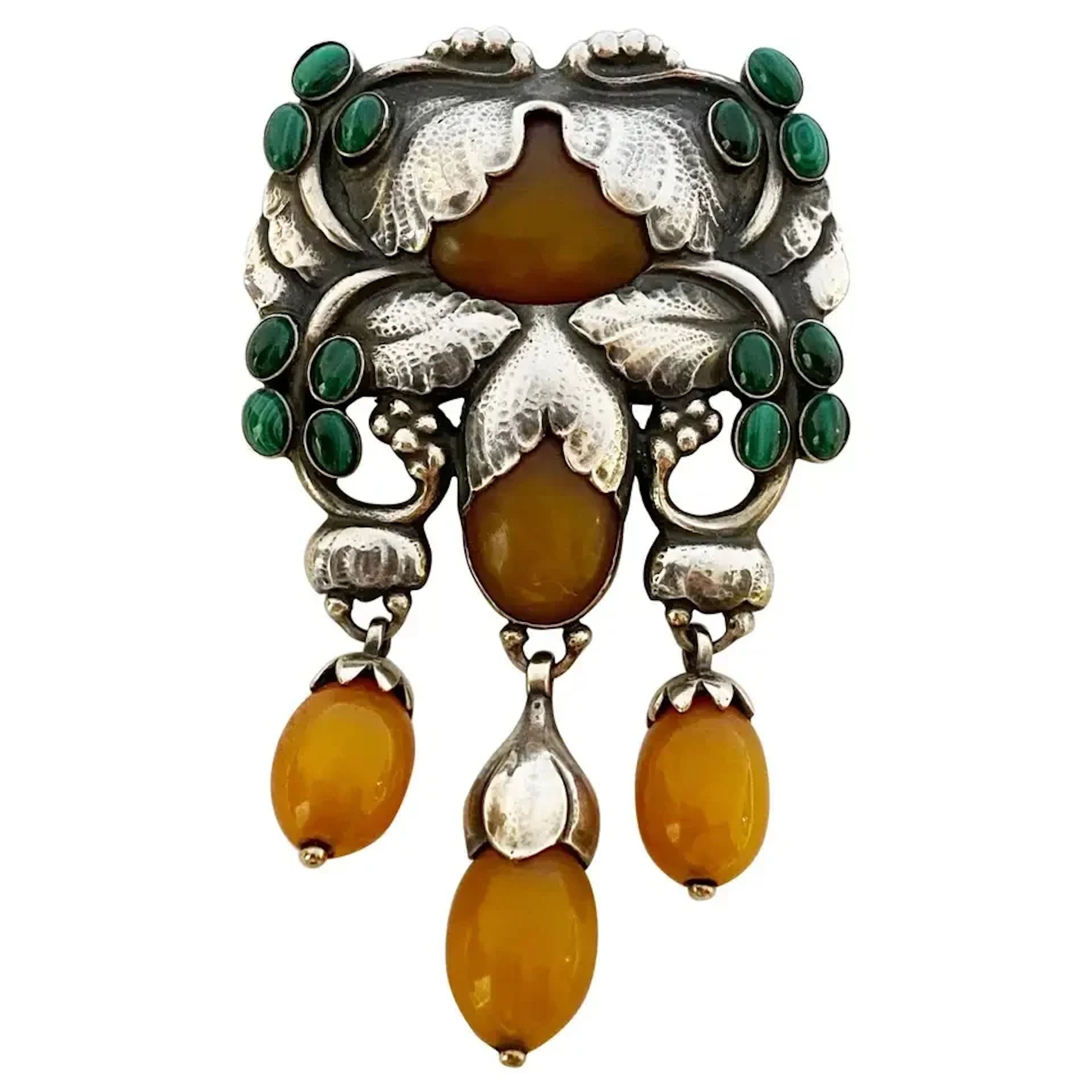 Exceptional Georg Jensen Large Rare Silver and Amber Malachite Master