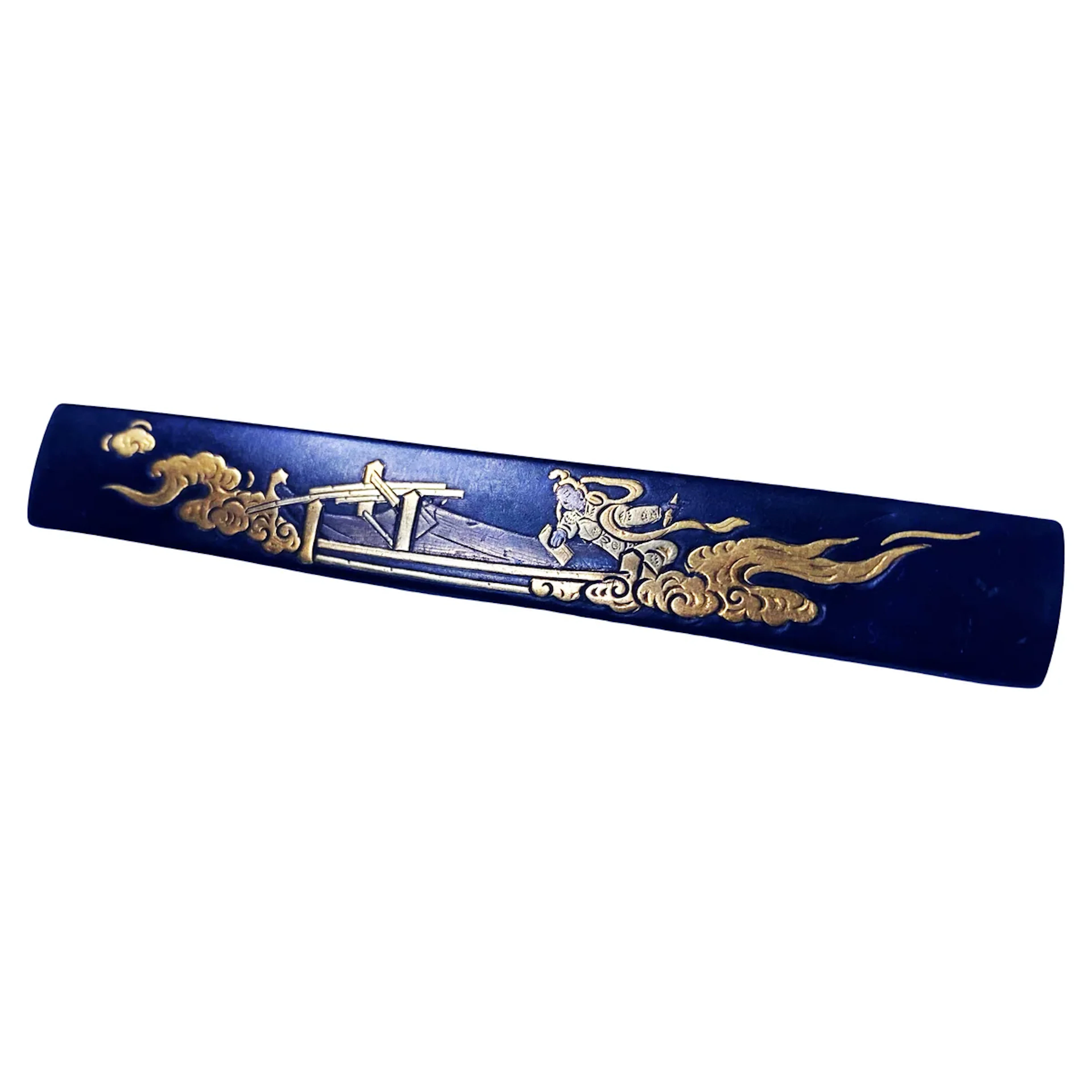 Antique Shakudo Japanese large Brooch Pin, C. 1875.