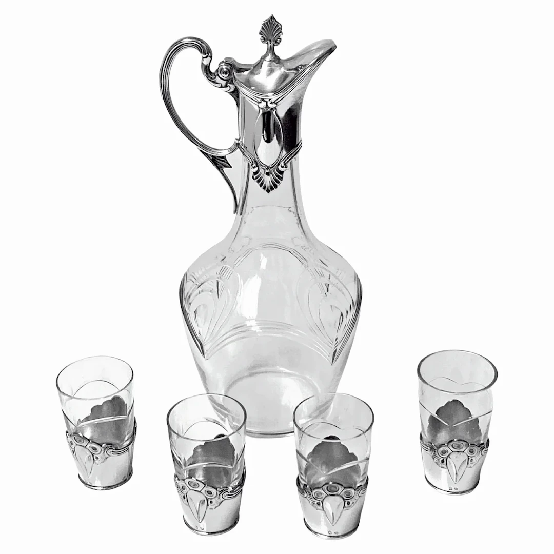 WMF Art Nouveau cut glass and silverplate Liqueur Set C.1900