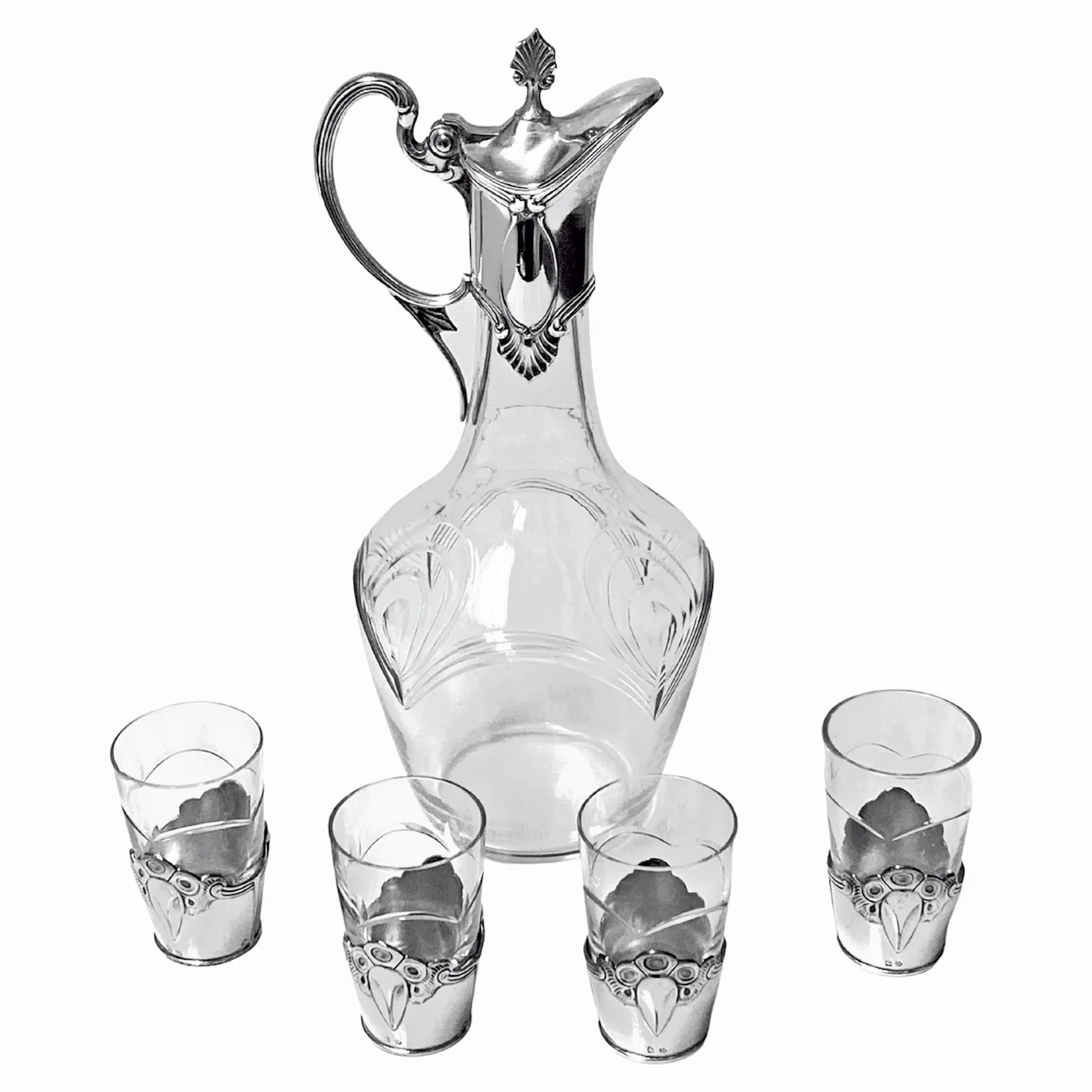 WMF Art Nouveau cut glass and silverplate Liqueur Set C.1900