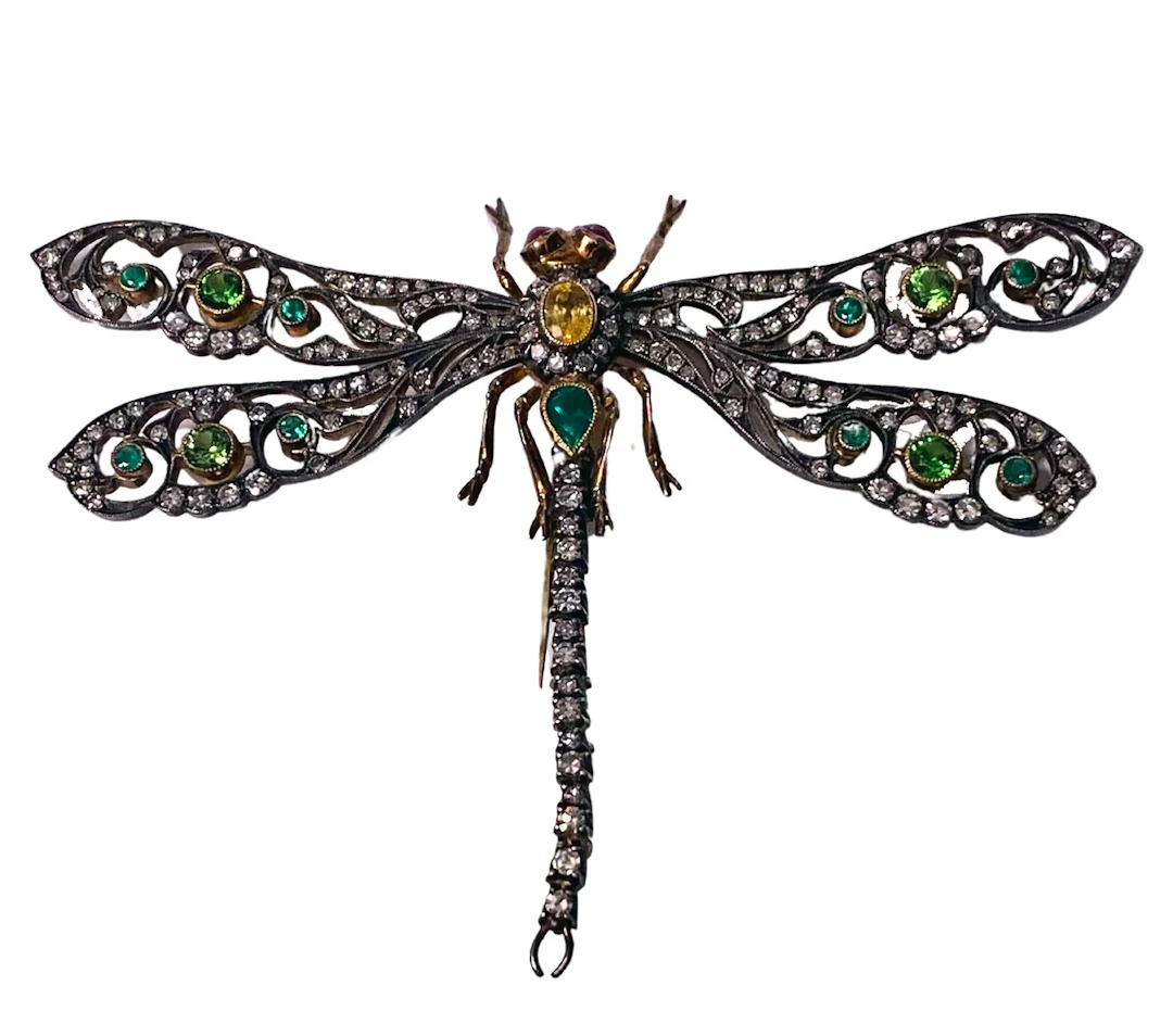 Antique Gold Gem set Dragon Fly Brooch European C.1910.