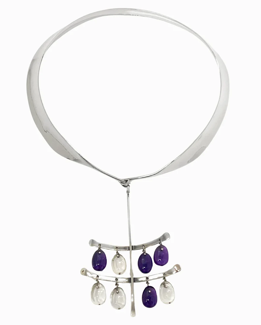 Georg Jensen Torun Sterling Amethyst Quartz Necklace, circa 1960