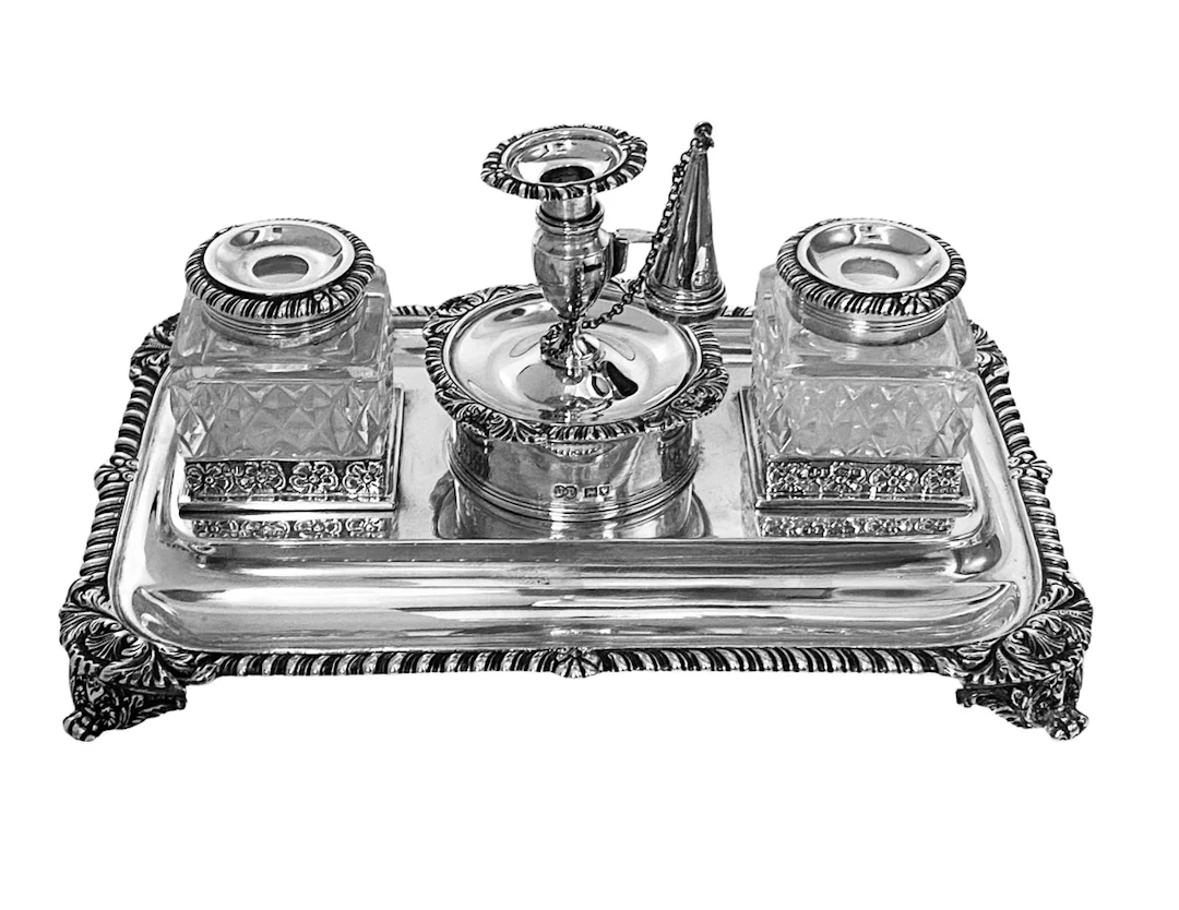 Antique English Sterling Silver Inkstand London 1905