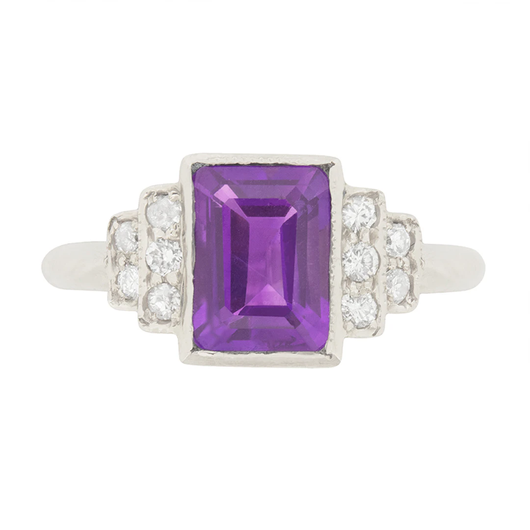 Vintage 1.85ct Amethyst and Diamond Cocktail Ring, c.1940s