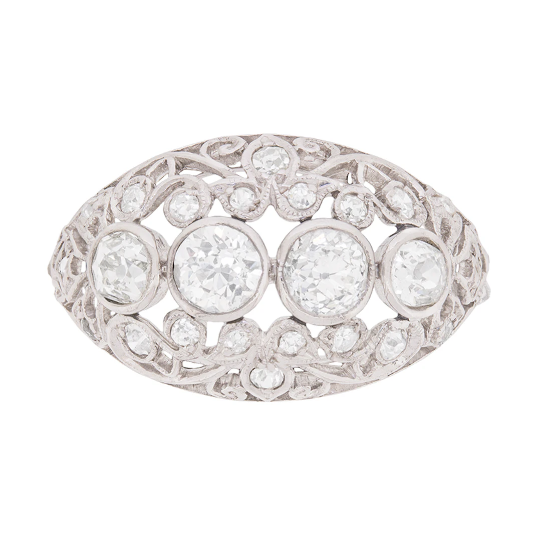 Art Deco Diamond Filigree Cluster Ring, c.1920s