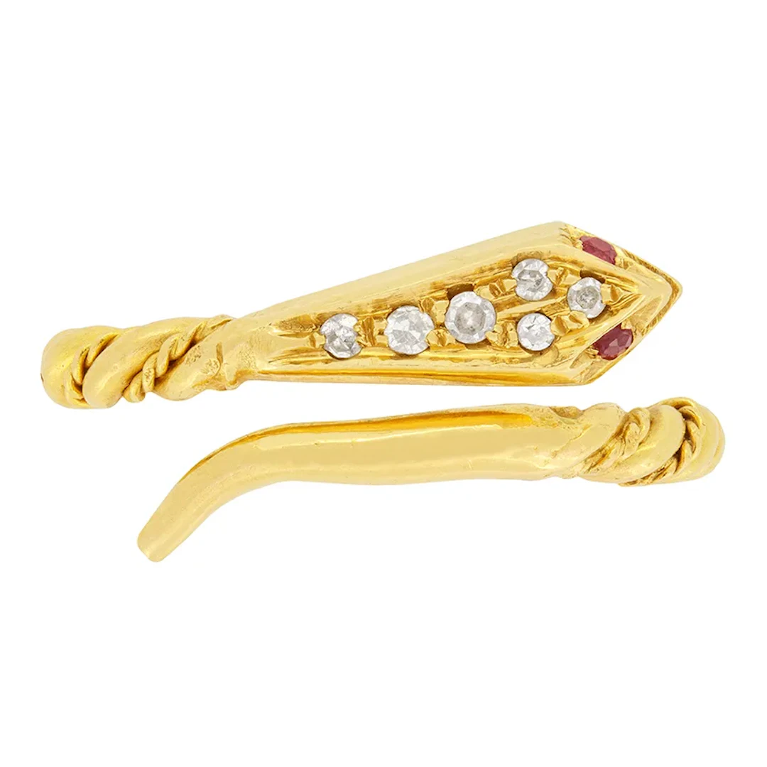 Victorian Ruby and Diamond Snake Ring, c.1880s