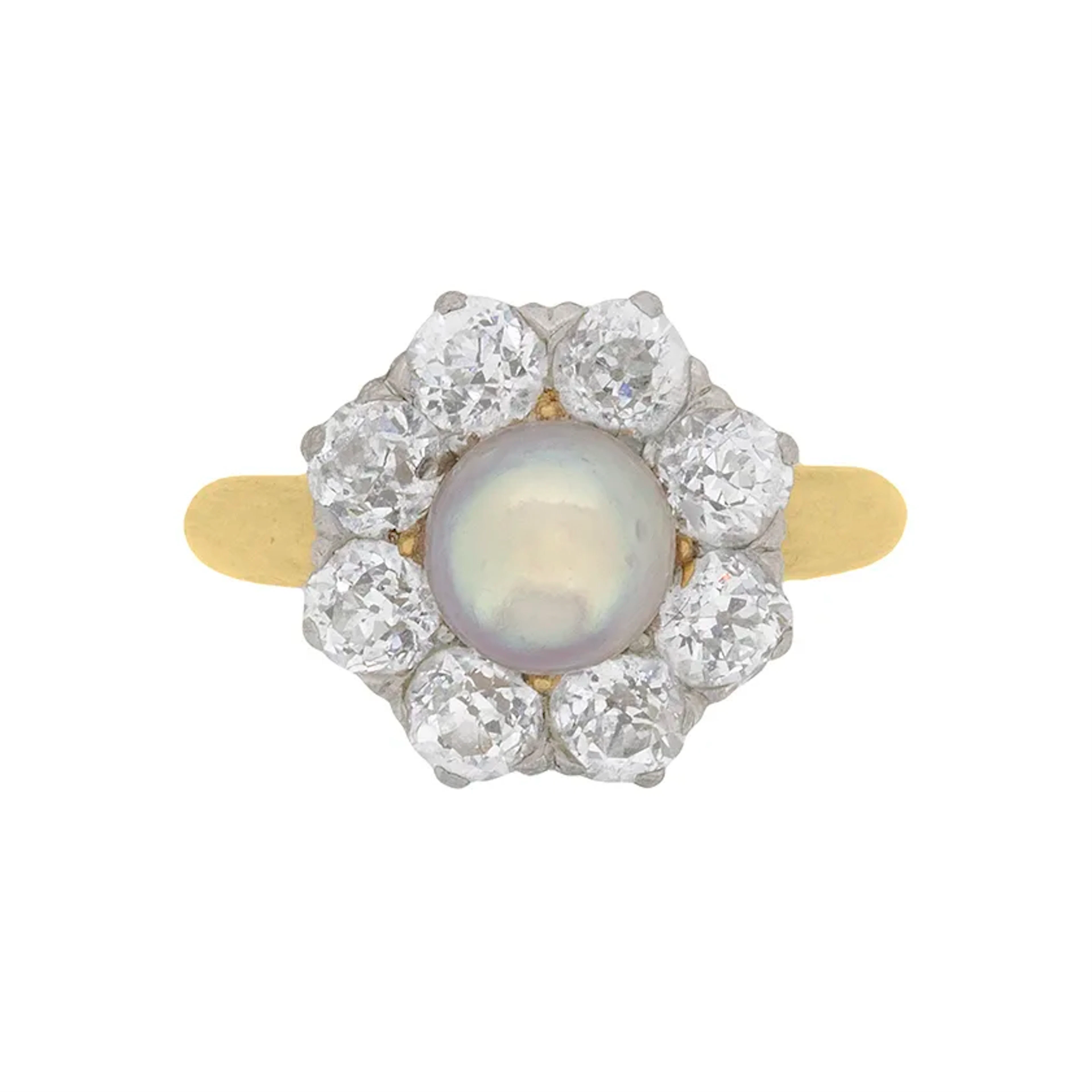 Late Victorian Natural Pearl and Diamond Cluster Ring, c.1910