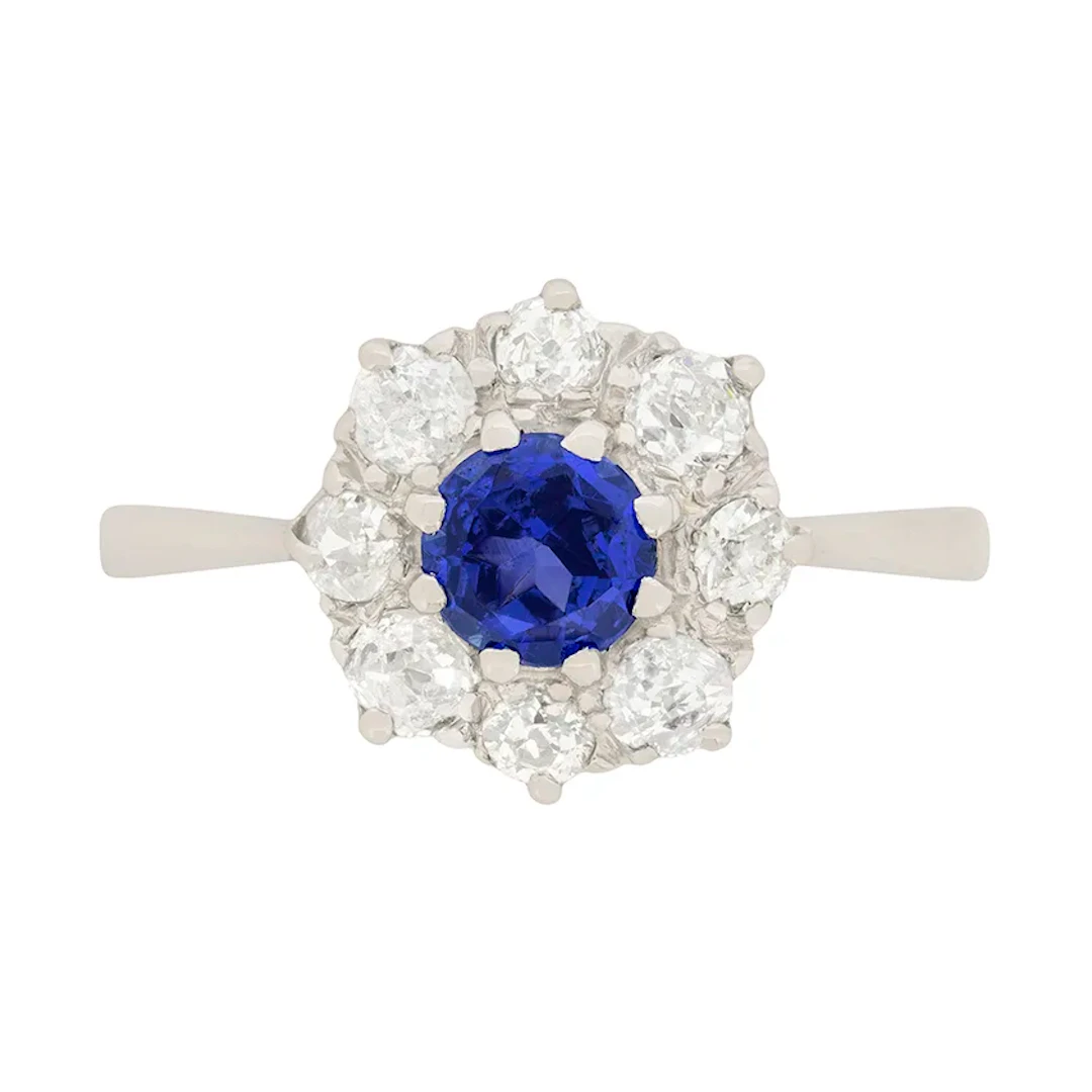 Art Deco 0.70ct Sapphire and Diamond Halo Ring, c.1920s