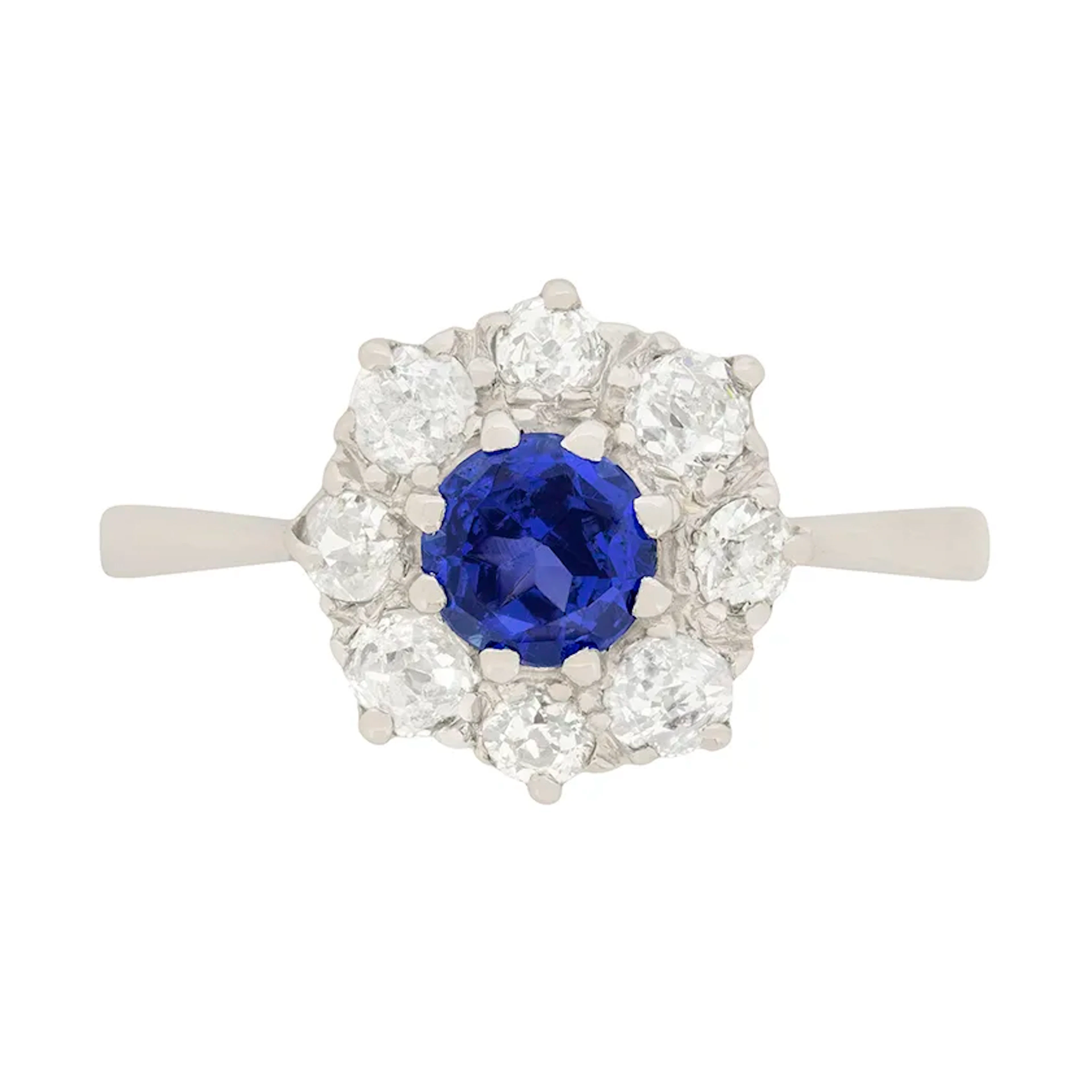 Art Deco 0.70ct Sapphire and Diamond Halo Ring, c.1920s