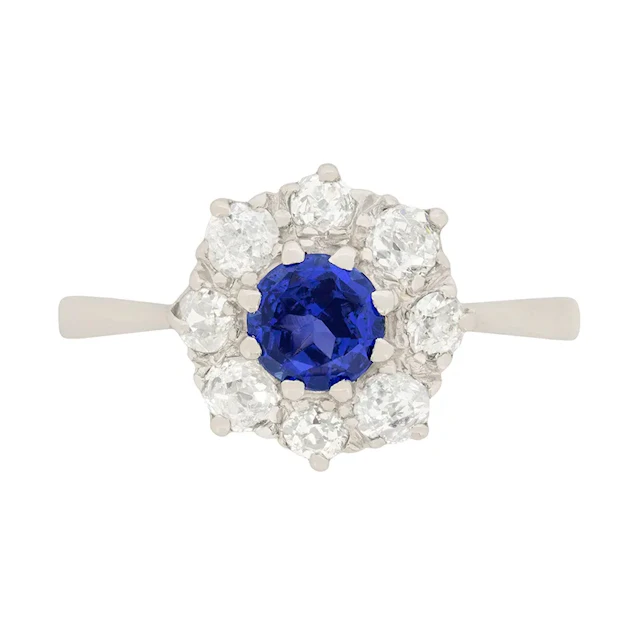 Art Deco 0.70ct Sapphire and Diamond Halo Ring, c.1920s