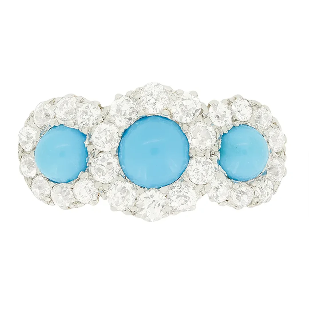 Edwardian 1.00ct Turquoise and Diamond Cluster Ring, c.1910s