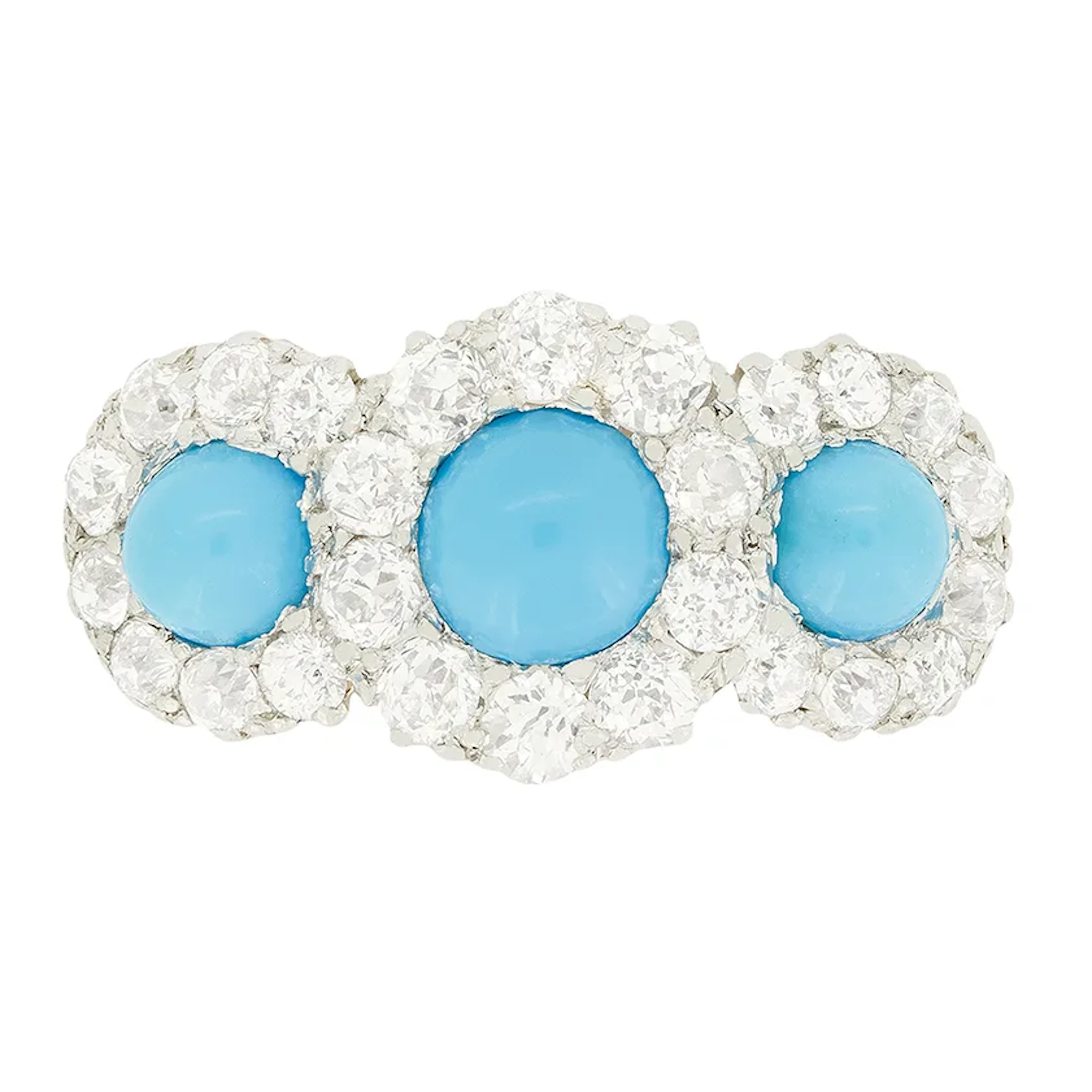 Edwardian 1.00ct Turquoise and Diamond Cluster Ring, c.1910s