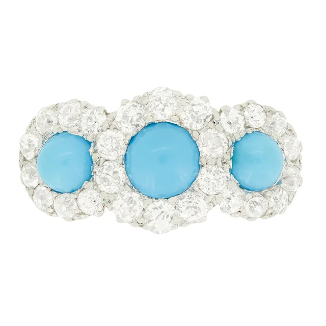 Edwardian 1.00ct Turquoise and Diamond Cluster Ring, c.1910s