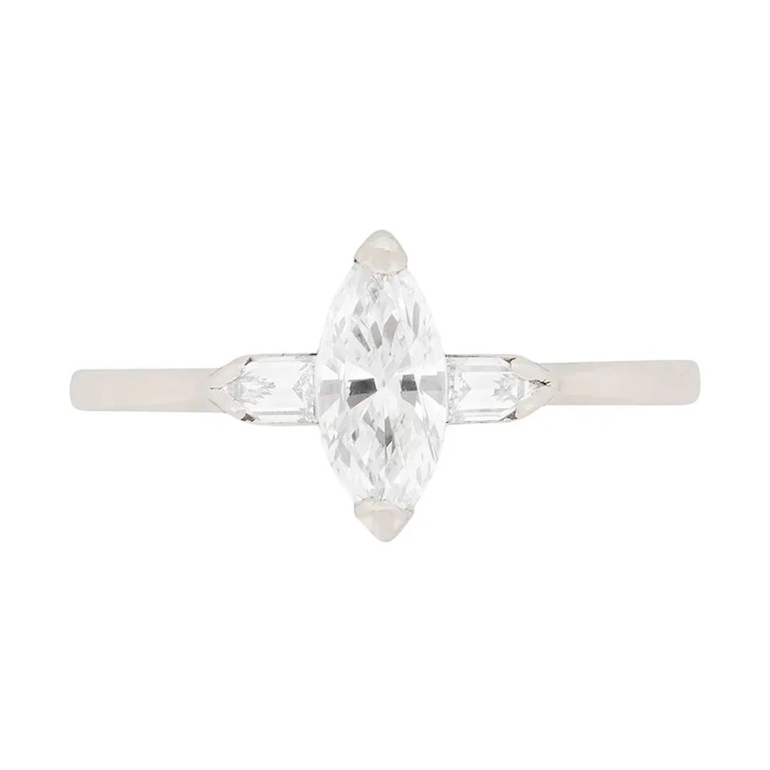 IGI Certified Marquise-Shaped Diamond Engagement Ring with Set Shoulders