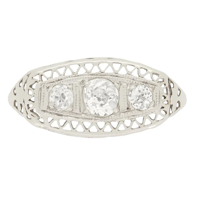 Art Deco 0.50ct Diamond Three Stone Ring, c.1920s