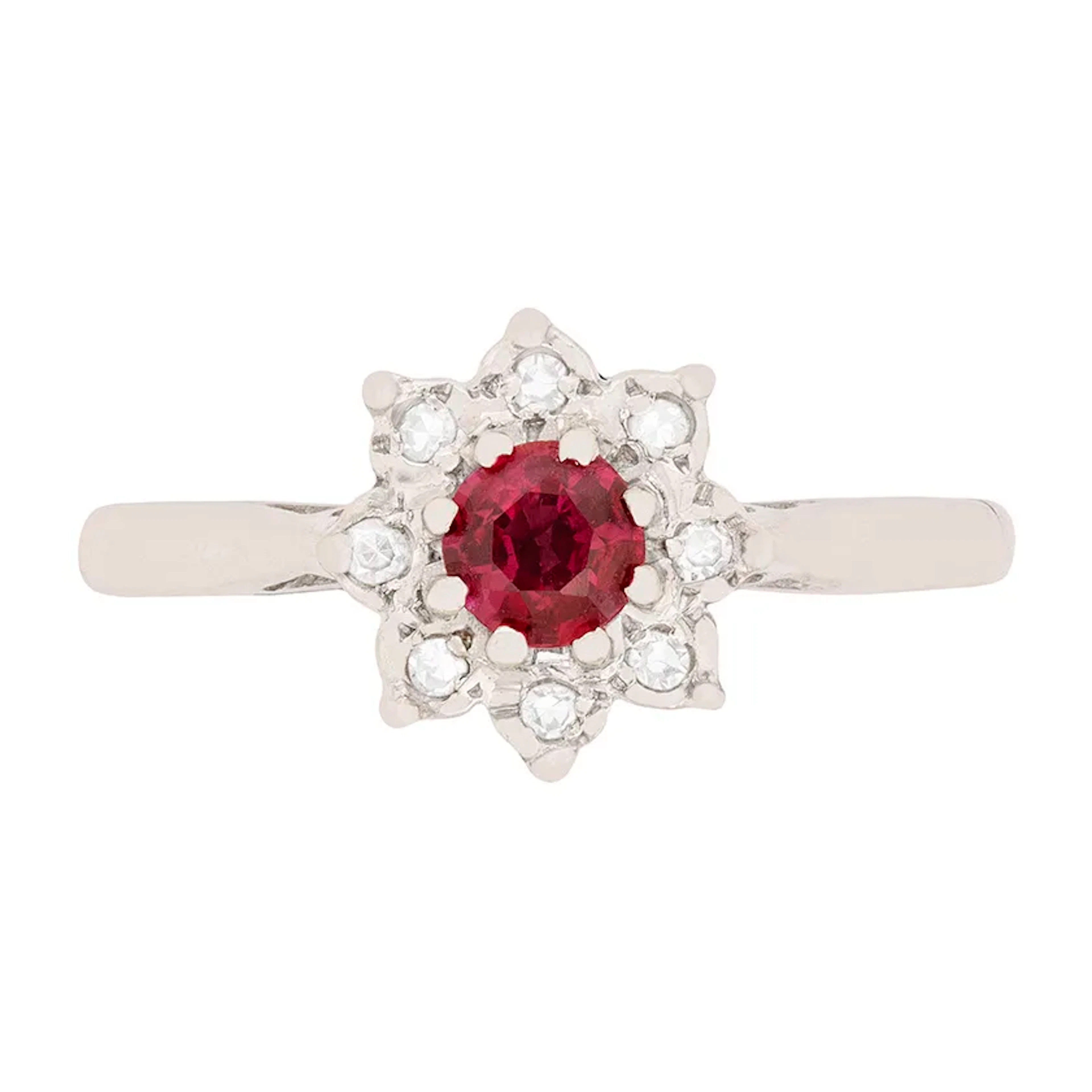 Vintage Ruby and Diamond Daisy Cluster Ring, c.1970s