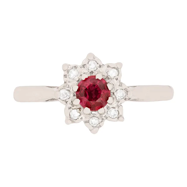 Vintage Ruby and Diamond Daisy Cluster Ring, c.1970s