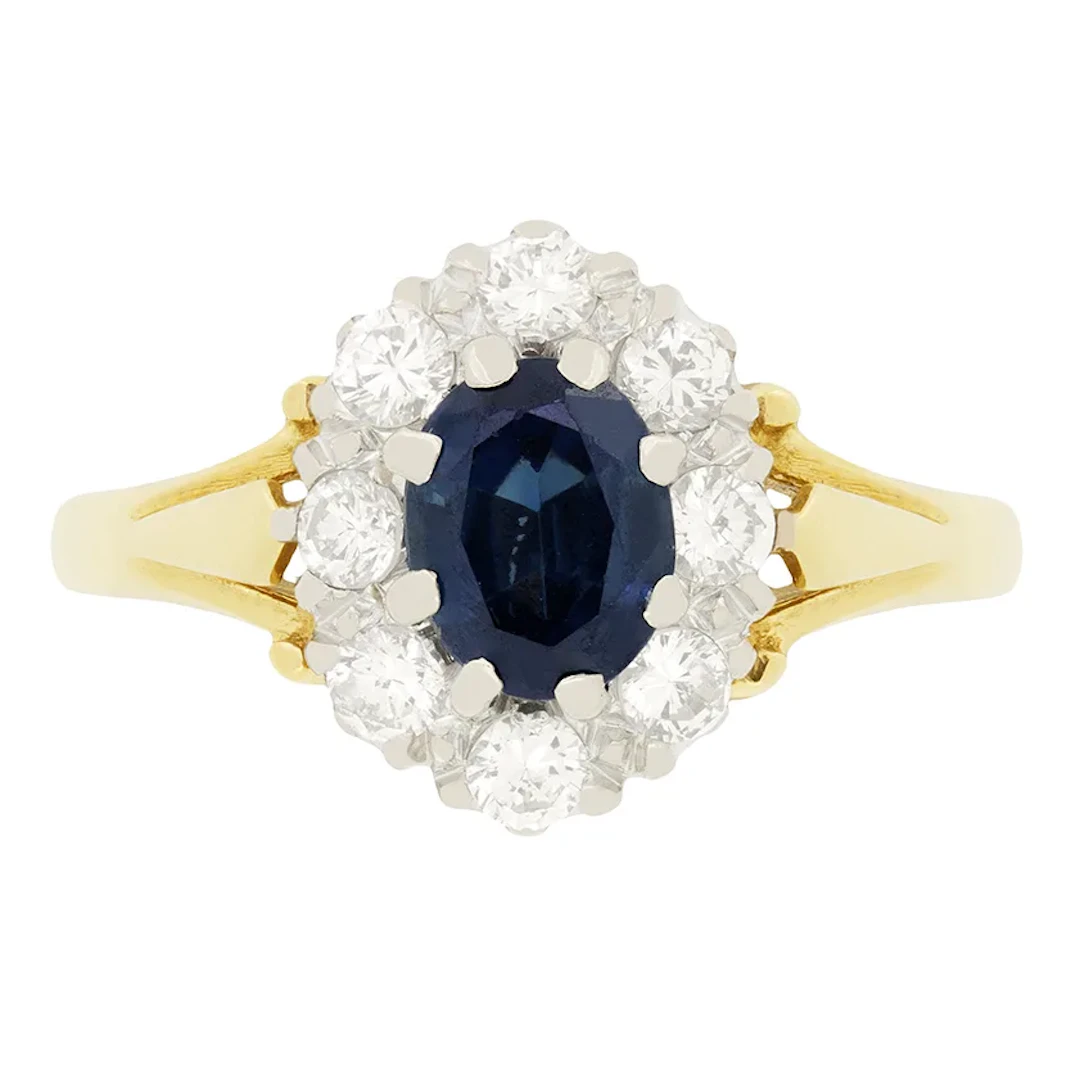 Vintage 0.70ct Sapphire and Diamond Cluster Ring, hallmarked1978