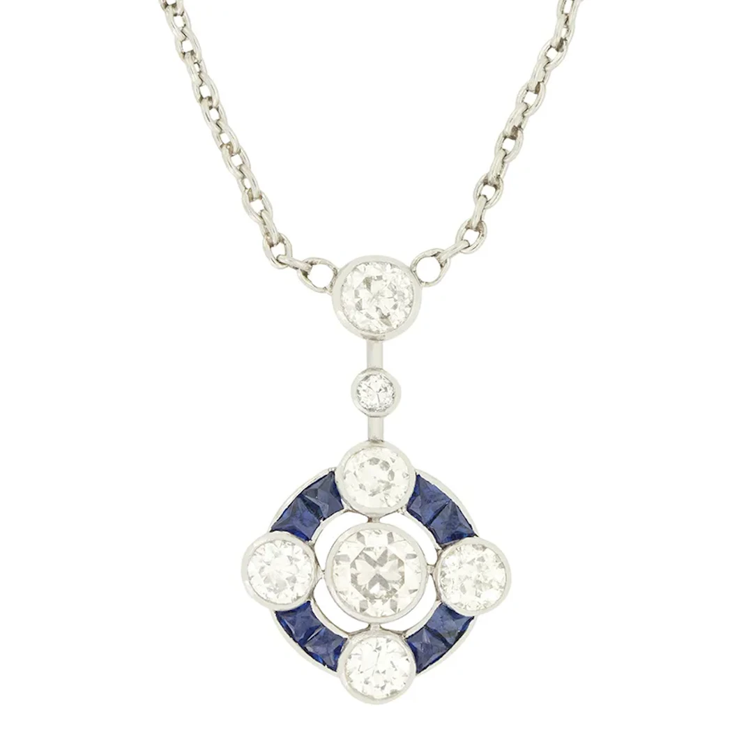Art Deco 1.50ct Diamond and Sapphire Pendant, c.1920s