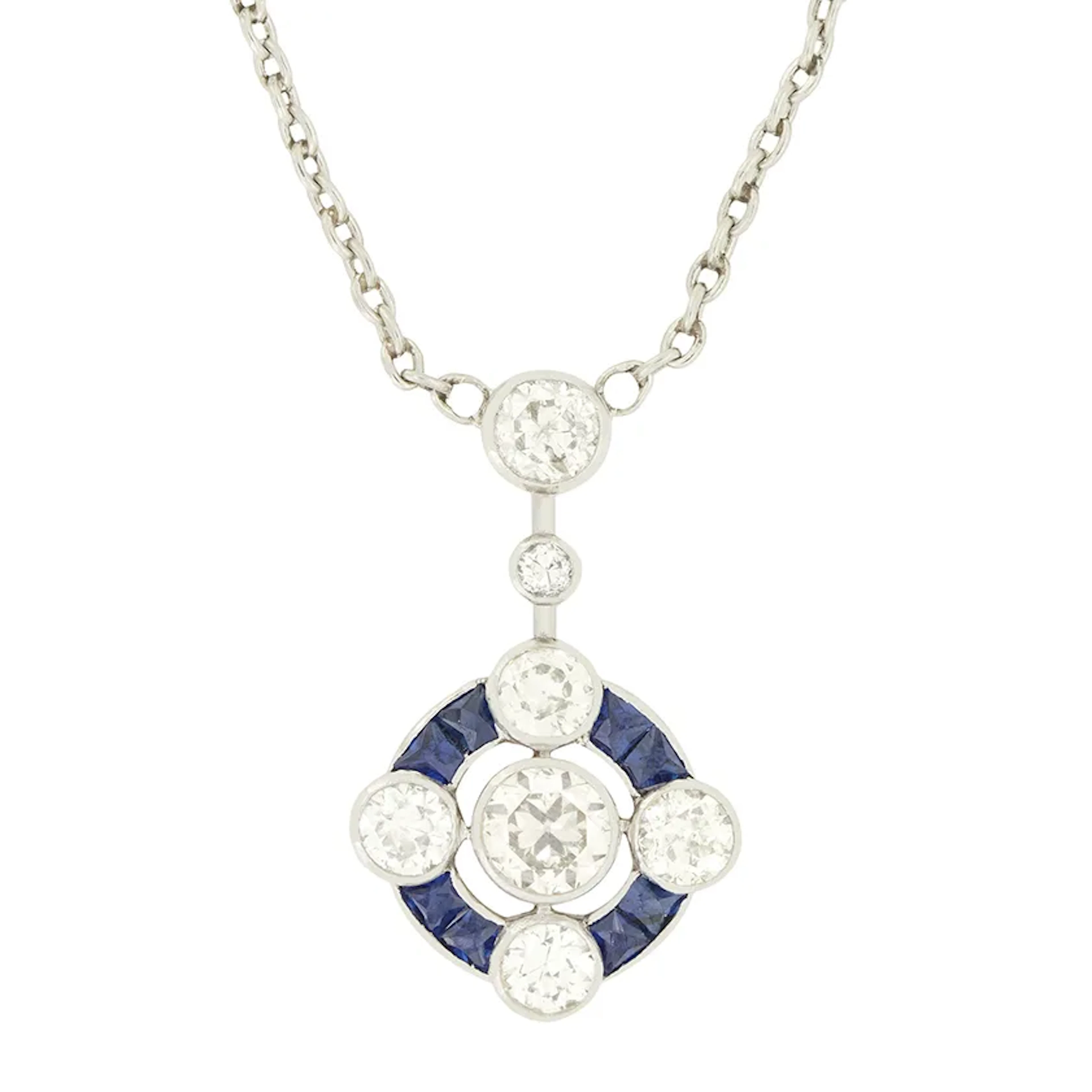 Art Deco 1.50ct Diamond and Sapphire Pendant, c.1920s